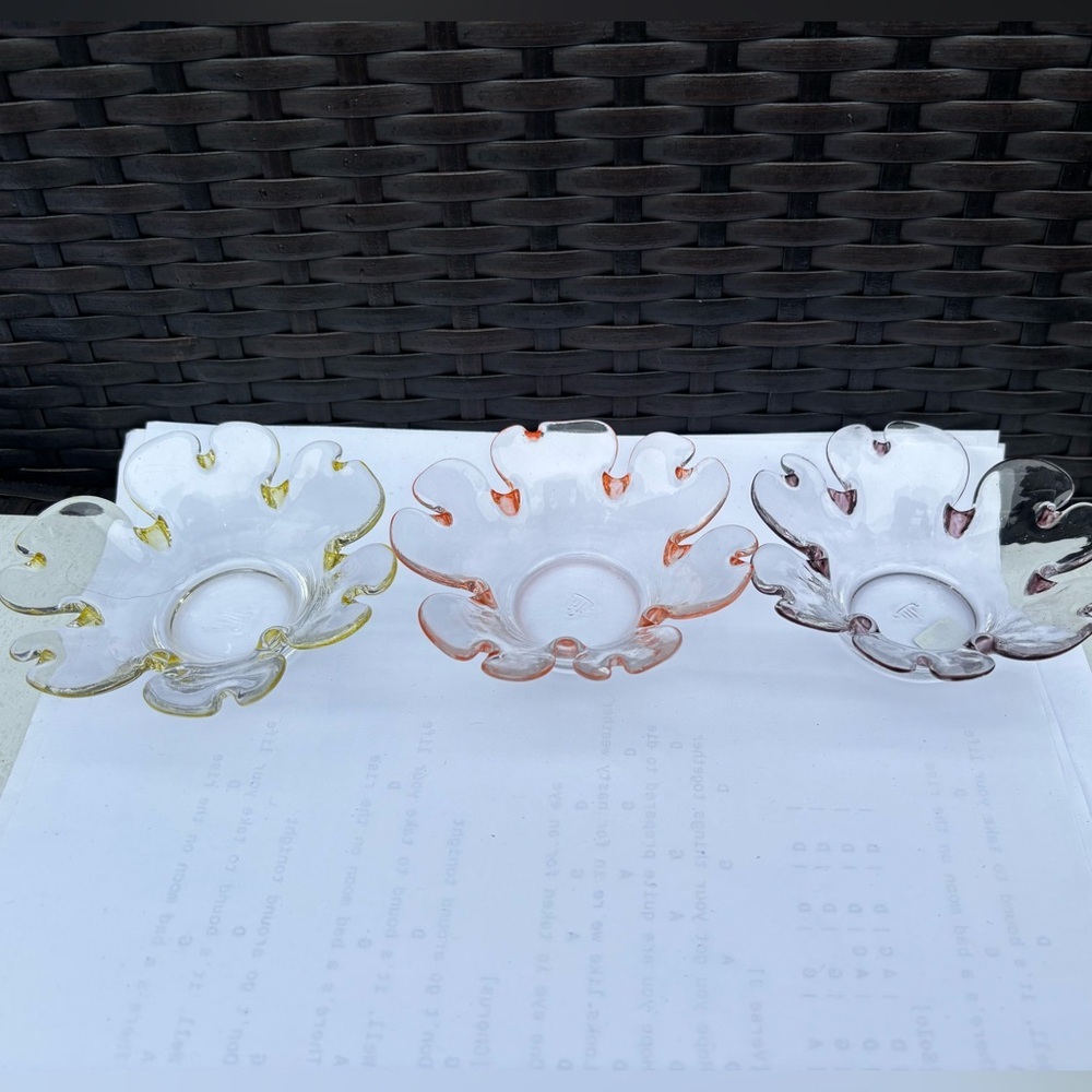 Vintage Retired Partylite garden whimsey tealight holder trio floral glass EUC